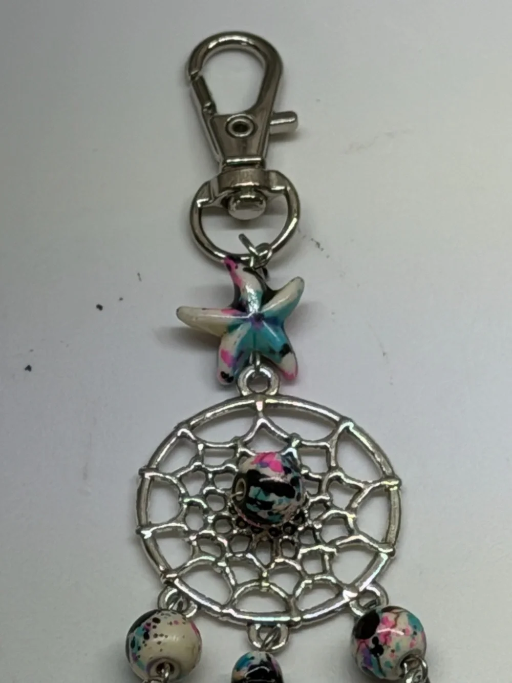 Silver Dreamcatcher Keychain with Multicolor Beads